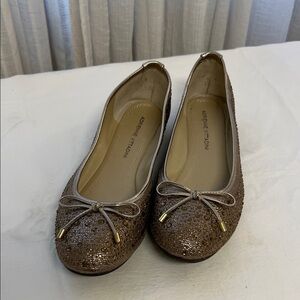 Adrienne Vittadini Sparkling Gold Metallic Flats with Bow